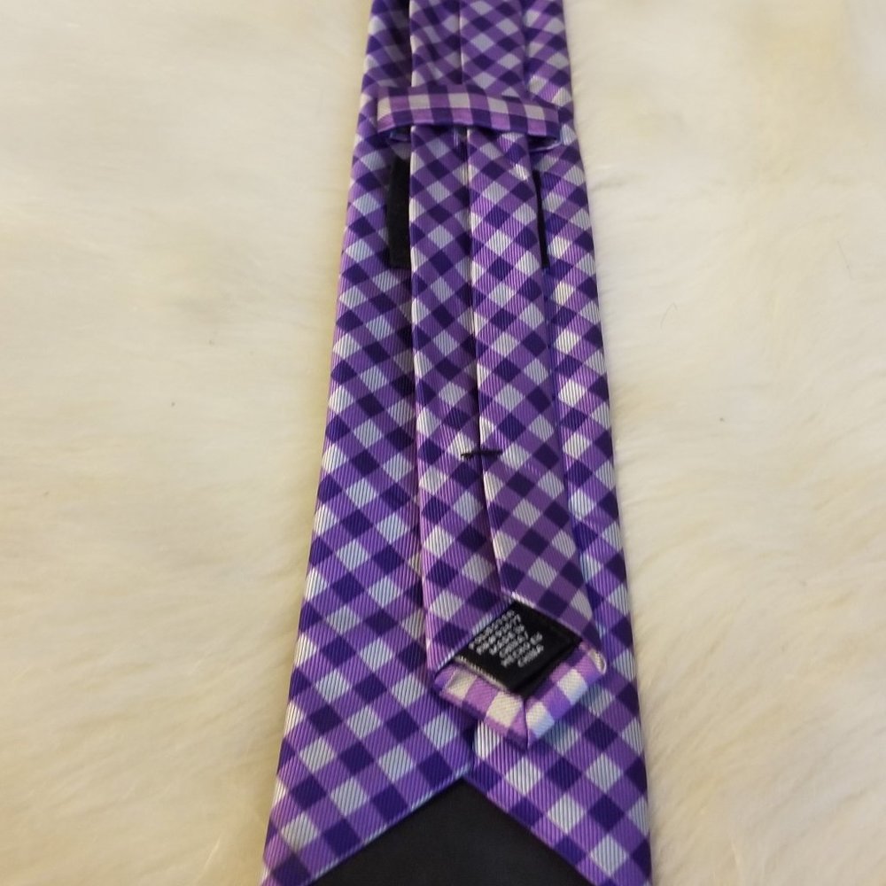 J Ferrar Purple Silver Checked Tie - Picture 4 of 6